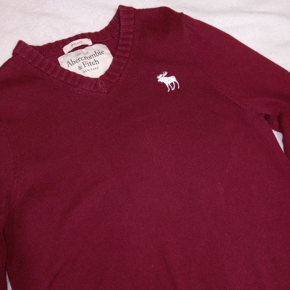 Abercrombie & Fitch Mens Muscle V-Neck Sweater Sz M /Burgundy/Cashmere Blend - Picture 10 of 11